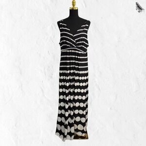 John Paul Richard Maxi Dress Womens XL Black White Polka Dot Mod Boho Very Good